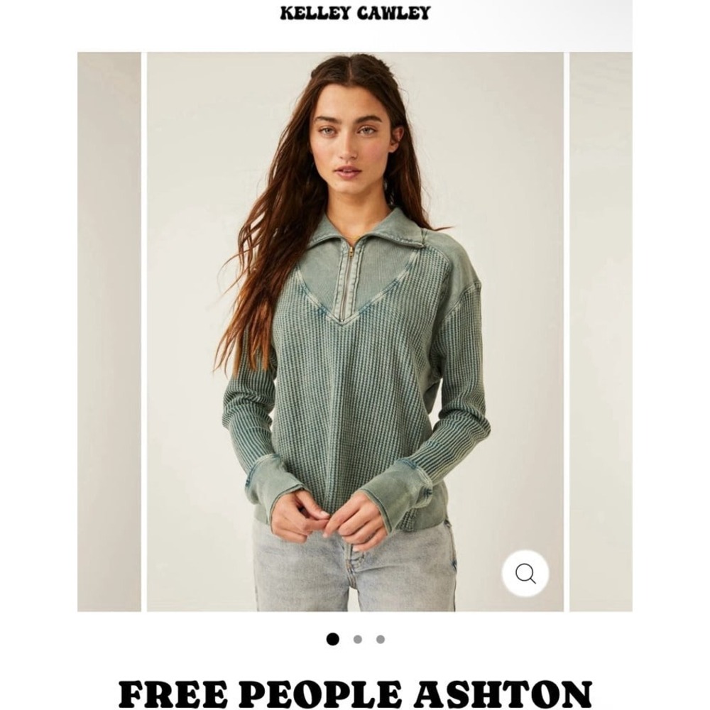 Free People Ashton Zip Thermal color dried pine women's size large 100% cotton